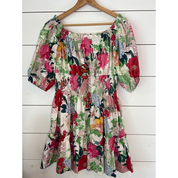 Cara Cara Dresses & Skirts - Cara Cara Floral Smocked Mini Dress Pink Cotton Puff Sleeve cottagecore wedding
